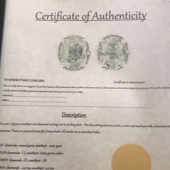 Sterling Set Green Amethyst Earrings & Ring - Picture 8 of 13